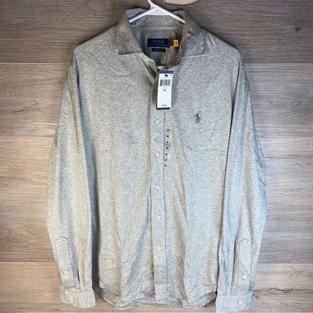 NEW POLO RALPH LAUREN MEN'S BUTTON DOWN KNIT DRESS SHIRT IN GREY HEATHER SIZE M